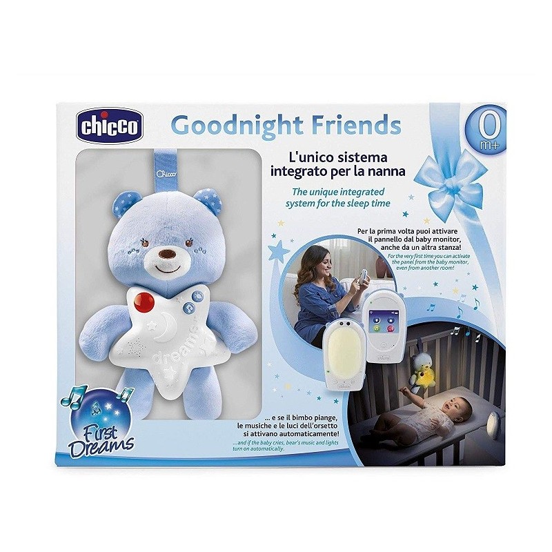 CHICCO Goodnight Friends Baby Monitor e Peluche Luminoso Azzurro 