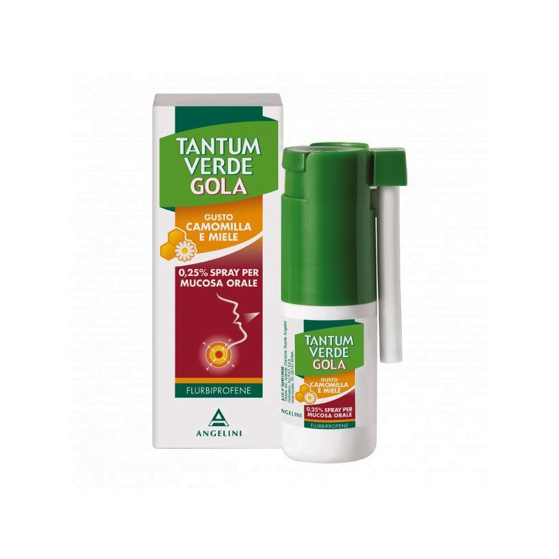 Angelini - Tantum Verde Gola 0,25% Gusto camomilla e Miele - Spray per mucosa orale 15 Ml