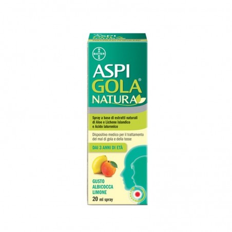 Bayer - Aspi Gola Natura - Spray per il mal di gola 20 Ml Gusto Albicocca e Limone
