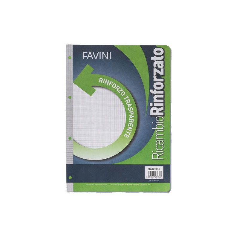 FAVINI - Ricambio Rinforzato - 25 bustine da 40 Fogli A4 a quadretti da 4 mm per raccoglitore ad anelli