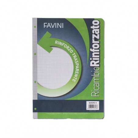FAVINI - Ricambio Rinforzato - 25 bustine da 40 Fogli A4 a quadretti da 4 mm per raccoglitore ad anelli