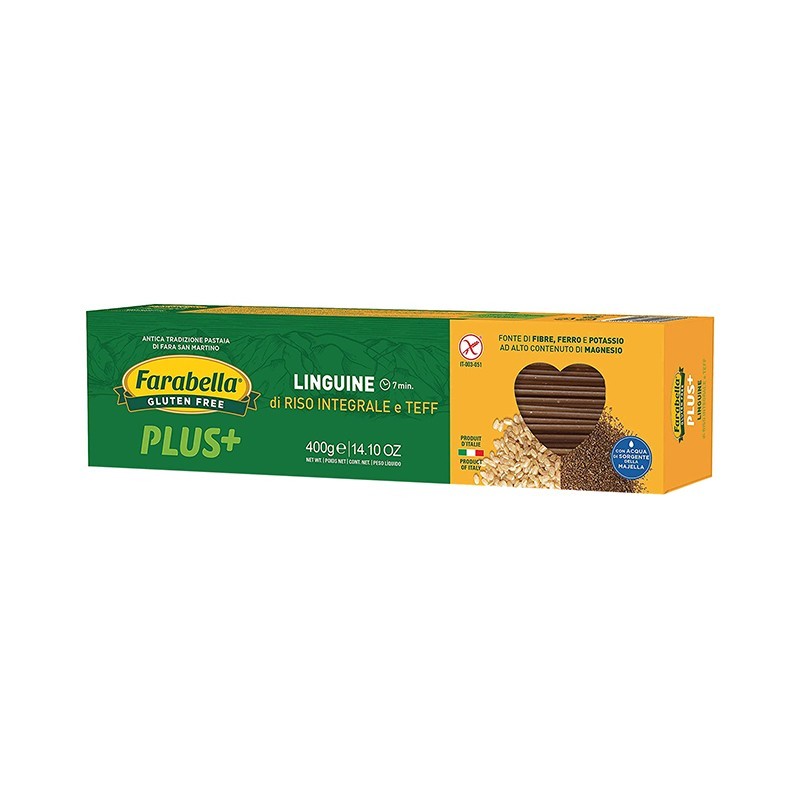 FARABELLA Plus+ Linguine di Riso Integrale e Teff - Pasta senza glutine 400 g