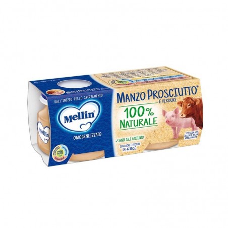 MELLIN - Manzo Prosciutto E Verdure - Omogeneizzato Di Carne 2 Vasetti Da  80 G