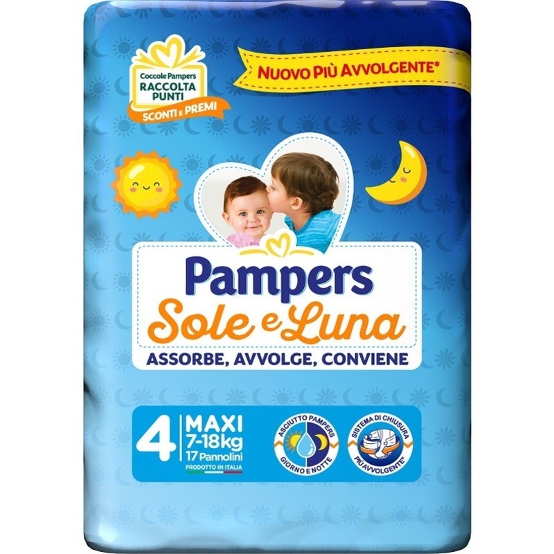 Pampers - Sole&Luna Maxi - 17 Pannolini Taglia 4 (7-18 Kg)