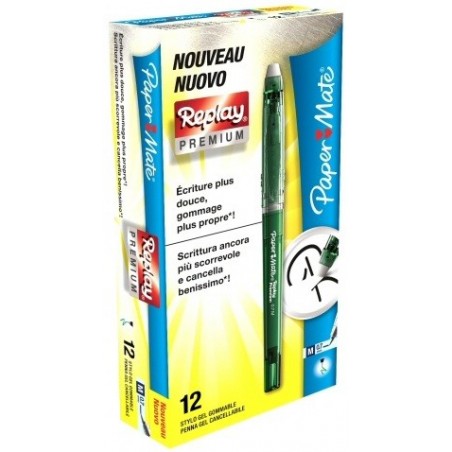 PAPERMATE - replay premium penna cancellabile verde 0,7 mm confezione 12 penne